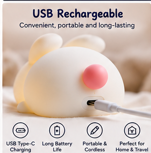 Rechargeable bunny night light charging feature