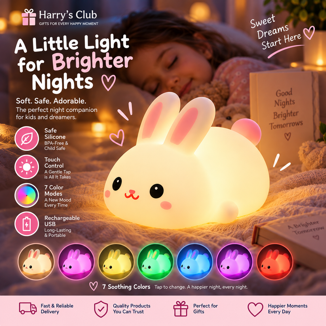 Harry's Club Rechargeable Silicone Bunny Night Light